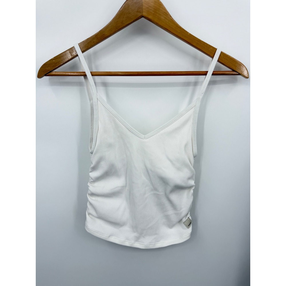Vuori Ruched Side Tank Top Women Size S White Ribbed V-Neck Camisole